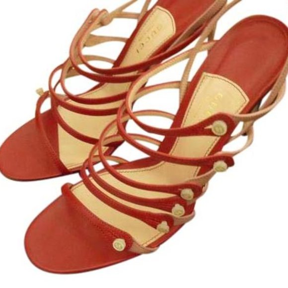 [[[Gucci]]] 'Aneta' Strappy Leather Button Sandals - Picture 1 of 8